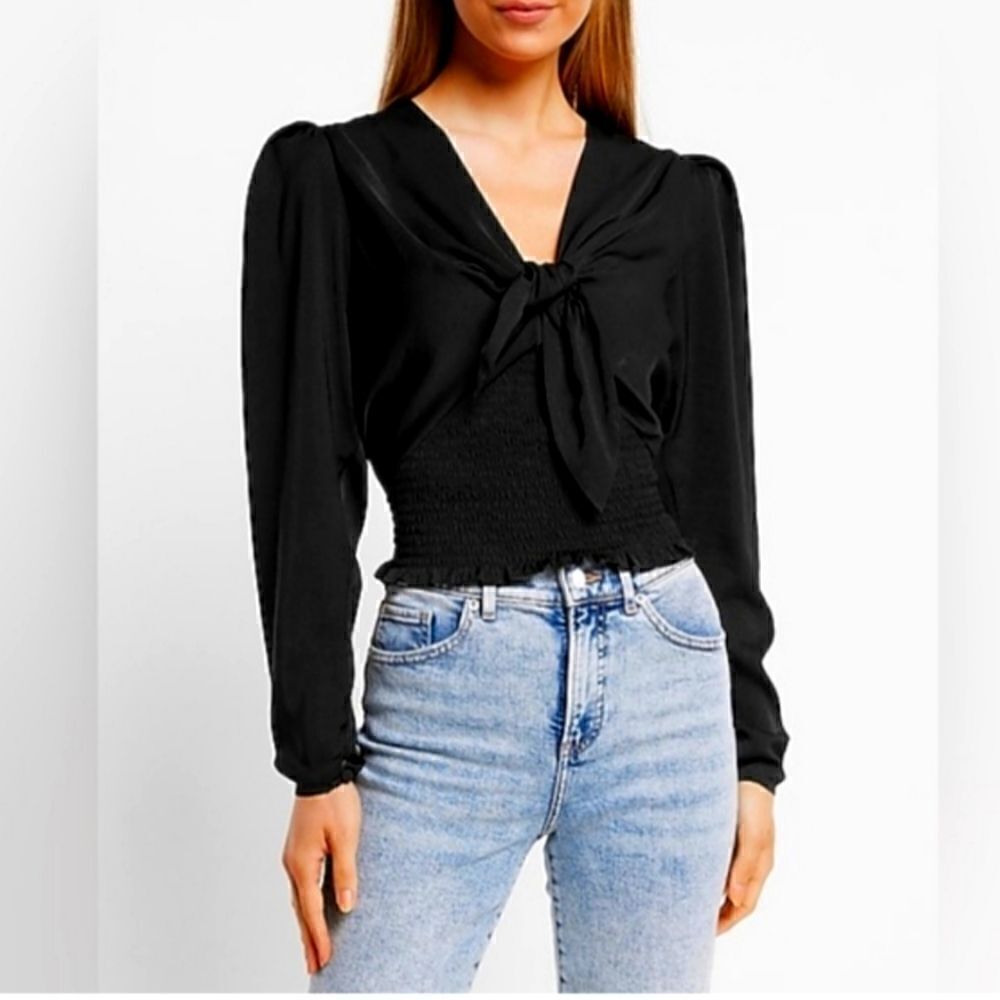 Express Satin Tie Front Smoke Top